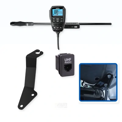 Toyota LandCruiser 200 Series Uniden X76 Value Pack 5W UHF CB Radio & Antenna with Bonnet Bracket Integrated Install Bundle 2016-2021