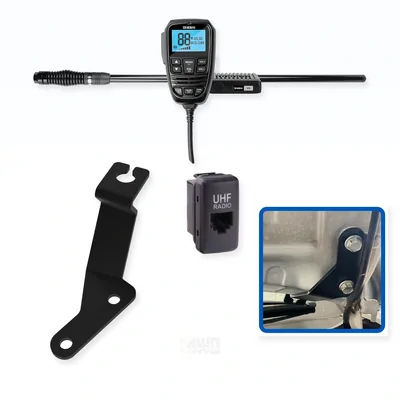 Toyota Hilux Uniden X76 Value Pack 5W UHF CB Radio & Antenna with Bonnet Bracket Integrated Install Bundle 2005-2014