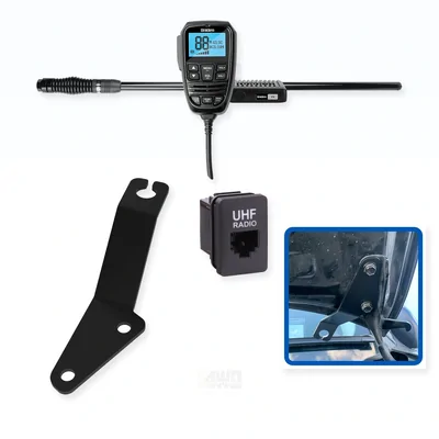 Toyota Prado 150 Series Uniden X76 Value Pack 5W UHF CB Radio & Antenna with Bonnet Bracket Integrated Install Bundle 2009-2024